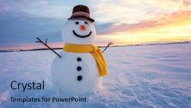  Presentation with snowman - Slide deck enhanced with fun - snowman on orange sunset background background and a teal colored foreground