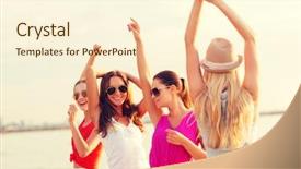  Presentation with casual young people - Colorful presentation theme enhanced with fun - summer vacation holidays travel backdrop and a cream colored foreground