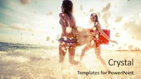  Presentation with ship boat and sea - Presentation design featuring fun - two ladies running background and a lemonade colored foreground