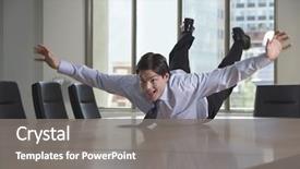  Presentation with conference table - Slide set featuring fun - young businessman sliding on stomach background and a gray colored foreground