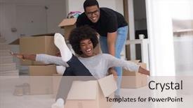  Presentation with african american black couple - Amazing PPT theme having fun after moving in new backdrop and a soft green colored foreground