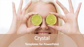  Presentation with healthy diet organic food - Slide deck enhanced with fun and covering her eyes background and a coral colored foreground