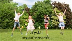  Presentation with happy holidays - Beautiful PPT layouts featuring fun and jumping in park backdrop and a yellow colored foreground