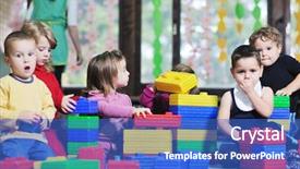  Presentation with happy kids - Cool new slides with fun and play at kindergarden backdrop and a cobalt blue colored foreground