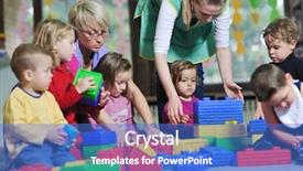  Presentation with happy kids - Theme consisting of fun and play at kindergarden background and a teal colored foreground