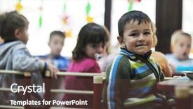  Presentation with happy kids - Colorful slides enhanced with fun and play at kindergarden backdrop and a tawny brown colored foreground