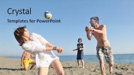  Presentation with beach volleyball - Audience pleasing slides consisting of young people group have fun backdrop and a light blue colored foreground