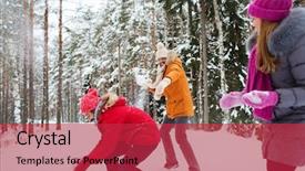  Presentation with forest winter - Colorful slide set enhanced with fun and playing snowball game backdrop and a red colored foreground