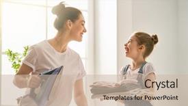  Presentation with ironing - Cool new slide set with fun and smiling while iron backdrop and a soft green colored foreground