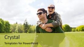  Presentation with tourism hiking - PPT layouts consisting of fun and walking along country background and a yellow colored foreground