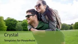  Presentation with tourism hiking - PPT layouts featuring fun and walking along country background and a seafoam green colored foreground