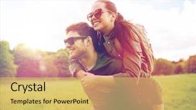  Presentation with tourism hiking - Audience pleasing PPT theme consisting of fun and walking along country backdrop and a yellow colored foreground