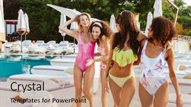  Presentation with walking together - Colorful presentation theme enhanced with fun at the swimming pool backdrop and a coral colored foreground