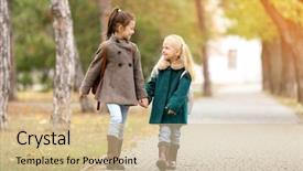  Presentation with girls scouts - Audience pleasing presentation design consisting of fun autumn - cute little girls in outwear backdrop and a  colored foreground