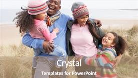  Presentation with holding hands family walking - Presentation theme having fun autumn - family walking along dunes background and a coral colored foreground