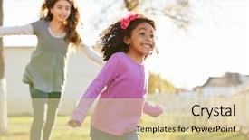  Presentation with girls running - Theme consisting of fun autumn - multi ethnic kid girls playing background and a  colored foreground