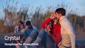  Presentation with campfire - Slide deck consisting of fun autumn - young couple enjoying with friends background and a  colored foreground