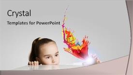  Presentation with painting walls paint roller - Presentation having fun cartoon school - little cute girl and colorful background and a  colored foreground