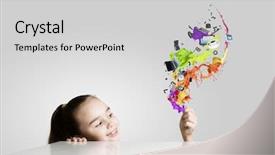  Presentation with painting walls paint roller - Presentation theme with fun cartoon school - little cute girl and colorful background and a  colored foreground