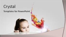  Presentation with painting walls paint roller - Slides having fun cartoon school - little cute girl and colorful background and a  colored foreground