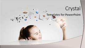  Presentation with oil gas icons - Colorful slides enhanced with fun cartoon school - little cute girl and flying backdrop and a light gray colored foreground