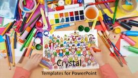  Presentation with artwork - Presentation enhanced with fun cartoon school - many people team group portrait background and a coral colored foreground