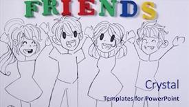  Presentation with art - Slide deck featuring fun cartoon school - sketch group of friends background and a sky blue colored foreground