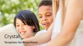  Presentation with laptop computers around the world - PPT theme consisting of fun chatting in social media background and a lemonade colored foreground