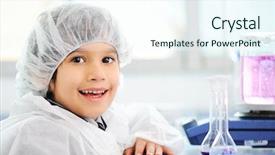  Presentation with cute chemistry - PPT theme consisting of fun chemistry - smart cute little male child background and a sky blue colored foreground