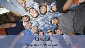  Presentation with huddle - Slides enhanced with happy caucasian females sharing secret background and a gray colored foreground