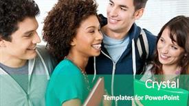  Presentation with college students - Audience pleasing presentation design consisting of fun college - happy students friends enjoying backdrop and a teal colored foreground