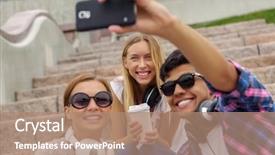 Presentation with selfie - Beautiful PPT theme featuring fun college - make selfie photos with friends backdrop and a  colored foreground