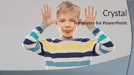  Presentation with red grey - Cool new presentation design with fun concept - happy little boy backdrop and a mint green colored foreground