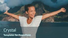  Presentation with cruise ship - PPT theme consisting of fun-cruise-vacation-happy-woman background and a ocean colored foreground