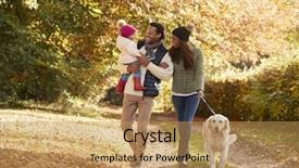  Presentation with family flier - Cool new slide deck with fun days - family with daughter and dog backdrop and a yellow colored foreground