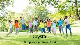  Presentation with friends - Audience pleasing slide deck consisting of fun days - group of excited multiethnic friends backdrop and a yellow colored foreground