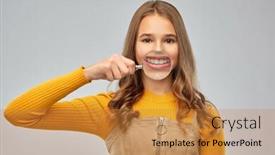  Presentation with magnifying glass - Amazing PPT theme having fun-dental-care-and-people backdrop and a gold colored foreground