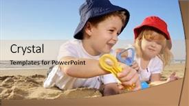  Presentation with sand play - Slides with fun digging in the sand background and a coral colored foreground