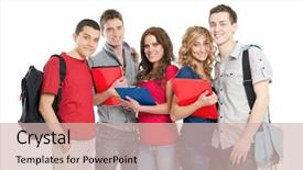  Presentation with group of students raising hands - PPT theme having fun educational - happy smiling group of young background and a  colored foreground