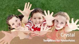  Presentation with happy image - Audience pleasing PPT theme consisting of fun educational - image of happy friends backdrop and a coral colored foreground