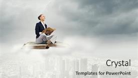  Presentation with budget book - PPT layouts having fun educational - young attractive woman sitting background and a  colored foreground