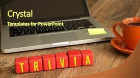  Presentation with cube - Colorful slide deck enhanced with fun facts - trivia written on a wooden backdrop and a tawny brown colored foreground