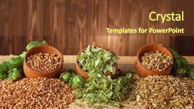  Presentation with beer - Theme having fun fest - beer ingredients on wooden background background and a tawny brown colored foreground