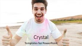  Presentation with holi - PPT theme having fun fest - cheerful young man standing background and a lemonade colored foreground