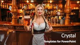  Presentation with waitress - Colorful PPT theme enhanced with fun fest - sexy waitress holds two mugs backdrop and a tawny brown colored foreground