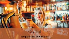  Presentation with catering service waitress on duty - Presentation design with fun fest - sexy waitress pours beer background and a red colored foreground