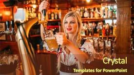  Presentation with waitress - Slide deck with fun fest - sexy waitress pours beer background and a tawny brown colored foreground
