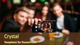  Presentation with fun brain - PPT theme consisting of fun friends makes selfie background and a tawny brown colored foreground