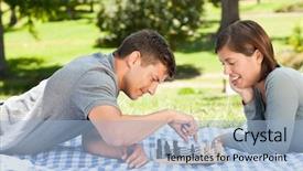  Presentation with chess - Presentation featuring fun games - couple playing chess background and a light blue colored foreground
