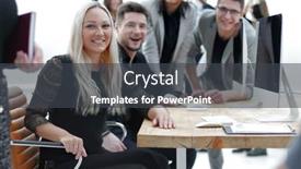  Presentation with employees - PPT layouts consisting of fun-group-of-young-employees background and a  colored foreground